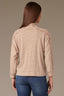 Camel Off White Stripe Three Quarter Dolman Sleeve Mock Neck Stripe Print Hi-Low Hem Knit Top