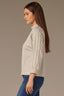 Sage Off White Stripe Three Quarter Dolman Sleeve Mock Neck Stripe Print Hi-Low Hem Knit Top