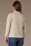 Sage Off White Stripe Three Quarter Dolman Sleeve Mock Neck Stripe Print Hi-Low Hem Knit Top