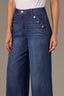 Indigo Denim Skyrise Sailor Button Contour Shape Technology Cropped Wide Leg Jean