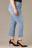 Light Blue Artisanal Denim Contour Shape Technology Mid-Rise Double Layer Fray Hem Whiskering Fading Kick Flare Plus Size Jean