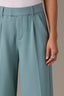 Dusty Blue Skyrise Extended Tab Faux Back Pocket Side Panel Wide Leg Contour Shape Technology Trouser Pant