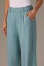 Dusty Blue Skyrise Extended Tab Faux Back Pocket Side Panel Wide Leg Contour Shape Technology Trouser Pant