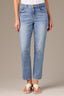 Light Blue Artisanal Denim Logan High Rise Distressed Hem Contour Shape Technology Vintage Skinny Jean