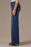 Blue Denim High Rise Extended Tab Contrast Seaming Side Panels Dart Seams Patch Pocket Contour Shape Technology Wide Leg Petite Jean