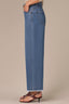 Mid Blue Denim Contour Shape Technology Skyrise Whiskering Drayed Hem Round Up Yoke Boyfriend Wide Leg Petite Wyatt Jean