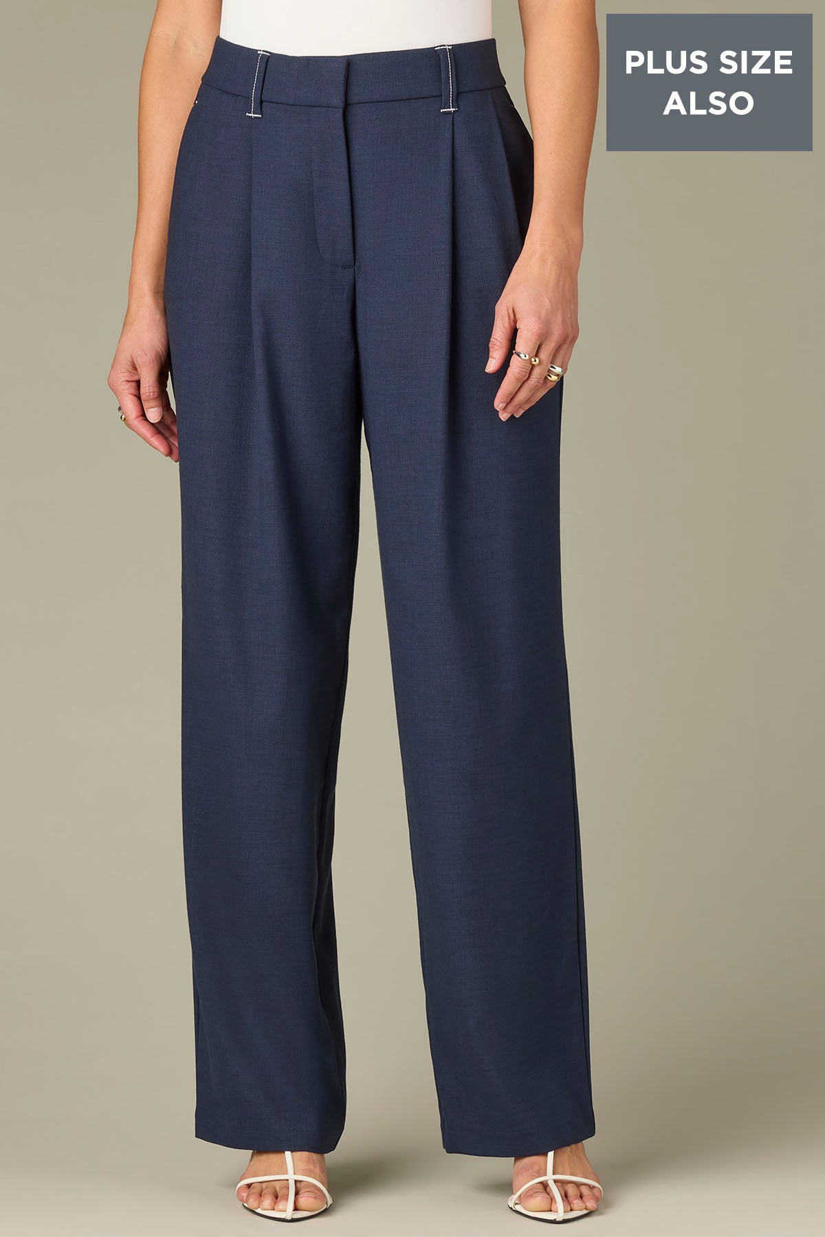 Ultra Skyrise Double Pleated Plus Size Relaxed Straight Leg Trousers 14W / Navy Ultra Skyrise Double Pleated Plus Size Relaxed Straight Leg Trousers 14W / Navy
