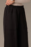 Black Skyrise Pull On Paper Bag Waist Drawstring Paneling Slit Hem V-Yoke Wide Leg Pant