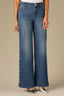 Blue Denim Contour Shape Technology REPREVE High Rise Cut Out Pearl Detail Sam Wide Leg Petite Jean