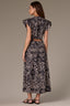 Black Off White Short Structured Shoulder Cap Sleeve Seaming Floral Print Split V-Neck Elastic Waist Peekaboo Back Cut Out Woven Dress