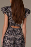 Black Off White Short Structured Shoulder Cap Sleeve Seaming Floral Print Split V-Neck Elastic Waist Peekaboo Back Cut Out Woven Dress