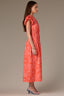 Pink Papaya Punch Short Structured Shoulder Cap Sleeve Seaming Floral Print Split V-Neck Elastic Waist Peekaboo Back Cut Out Woven Dress