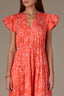 Pink Papaya Punch Short Structured Shoulder Cap Sleeve Seaming Floral Print Split V-Neck Elastic Waist Peekaboo Back Cut Out Woven Dress