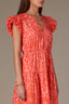 Pink Papaya Punch Short Structured Shoulder Cap Sleeve Seaming Floral Print Split V-Neck Elastic Waist Peekaboo Back Cut Out Woven Dress