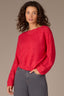 Coral Punch Long Sleeve Scallop Boat Neck Crochet Embroidered Sweater