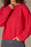 Coral Punch Long Sleeve Scallop Boat Neck Crochet Embroidered Sweater