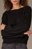 Heather Black Long Sleeve Scallop Boat Neck Crochet Embroidered Sweater