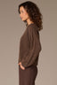 Dark Heather Mocha Long Sleeve Scallop Boat Neck Crochet Embroidered Sweater