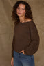 Dark Heather Mocha Long Sleeve Scallop Boat Neck Crochet Embroidered Sweater
