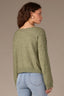 Willow Green Long Sleeve Scallop Boat Neck Crochet Embroidered Sweater