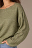 Willow Green Long Sleeve Scallop Boat Neck Crochet Embroidered Sweater