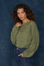 Willow Green Long Sleeve Scallop Boat Neck Crochet Embroidered Sweater