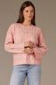Heather Sweet Melon Long Drop Shoulder Sleeve Round Neck Open Work Sweater
