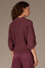 Lotus Root Three Quarter Dolman Blouson Sleeve Pleated Funnel Neck Banded Hem Sweater Top