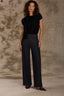 Washed Black Artisanal Denim Contour Shape Technology Skyrise Double Waistband Angled Dart Seam Hook Zip Closure V-Pocket Wide Leg Trouser Pant