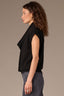 Black Extended Shoulder Sleeve Wraparound Ribbed Scarf Round Neck Banded Hem Sweater