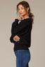 Black Long Banded Sleeve Extended Ribbed Flange Shoulder Round Neck Pointelle Sweater