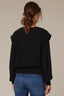 Black Long Banded Sleeve Extended Ribbed Flange Shoulder Round Neck Pointelle Sweater