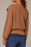 Caramel Brown Long Banded Sleeve Extended Ribbed Flange Shoulder Round Neck Pointelle Sweater