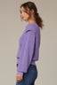 Jewel Lavender Long Banded Sleeve Extended Ribbed Flange Shoulder Round Neck Pointelle Sweater