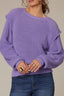 Jewel Lavender Long Banded Sleeve Extended Ribbed Flange Shoulder Round Neck Pointelle Sweater