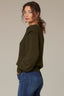 Wintergreen Long Banded Sleeve Extended Ribbed Flange Shoulder Round Neck Pointelle Sweater