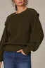 Wintergreen Long Banded Sleeve Extended Ribbed Flange Shoulder Round Neck Pointelle Sweater