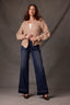 Oatmeal Long Blouson Cuff Sleeve Open Front Patch Pocket Open Work Round Collarless Neck Scallop Hem Sweater Cardigan