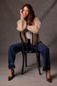 Oatmeal Long Blouson Cuff Sleeve Open Front Patch Pocket Open Work Round Collarless Neck Scallop Hem Sweater Cardigan