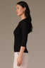 Black Below Elbow Sleeve Whipstitch Detail Round Neck Ribbed Sweater