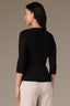Black Below Elbow Sleeve Whipstitch Detail Round Neck Ribbed Sweater