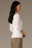 Off White Below Elbow Sleeve Whipstitch Detail Round Neck Ribbed Sweater