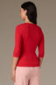 Poppy Red Below Elbow Sleeve Whipstitch Detail Round Neck Ribbed Sweater
