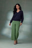 Willow Green Skyrise Double Button Faux Back Pocket Center Front Seam Contour Shape Technology Wide Leg Pant