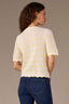 Off White Sunny Lime Short Puff Sleeve Scallop Tipping Round Neck Stripe Sweater