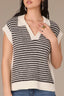 Off White Black Stripe Extended Shoulder Cap Sleeve Collar V-Neck Stripes Border Print Sweater