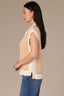 Off White Desert Dust Stripe Extended Shoulder Cap Sleeve Collar V-Neck Stripes Border Print Sweater