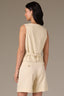 Frosty Lemon Sleeveless Button Front Back Buckle Faux Slit Pockets Square Neck V-Notch Hem Woven Vest Top
