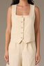 Frosty Lemon Sleeveless Button Front Back Buckle Faux Slit Pockets Square Neck V-Notch Hem Woven Vest Top