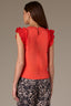 Poppy Red Embroidered Double Ruffle Cap Sleeve Scallop Edge Mixed Media Scoop Neck Surplus Hem Knit Top